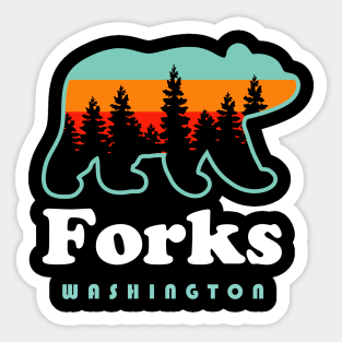 Forks Washington Mountains Retro Bear Vacation Sticker